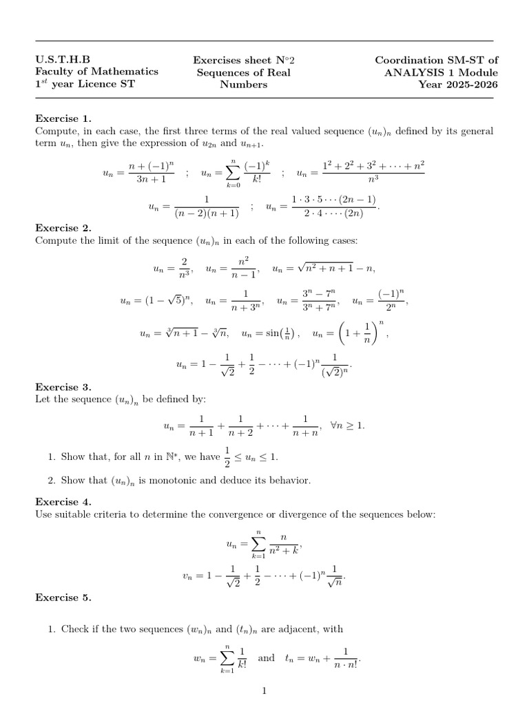 Real Number Sequences Exercises 2025-2026 | PDF | Sequence | Number Theory