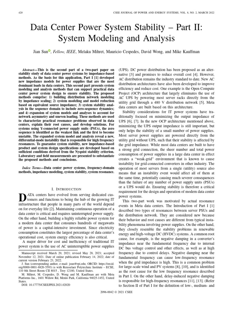 Data Center Power System Stability - Part II | PDF | Electrical ...