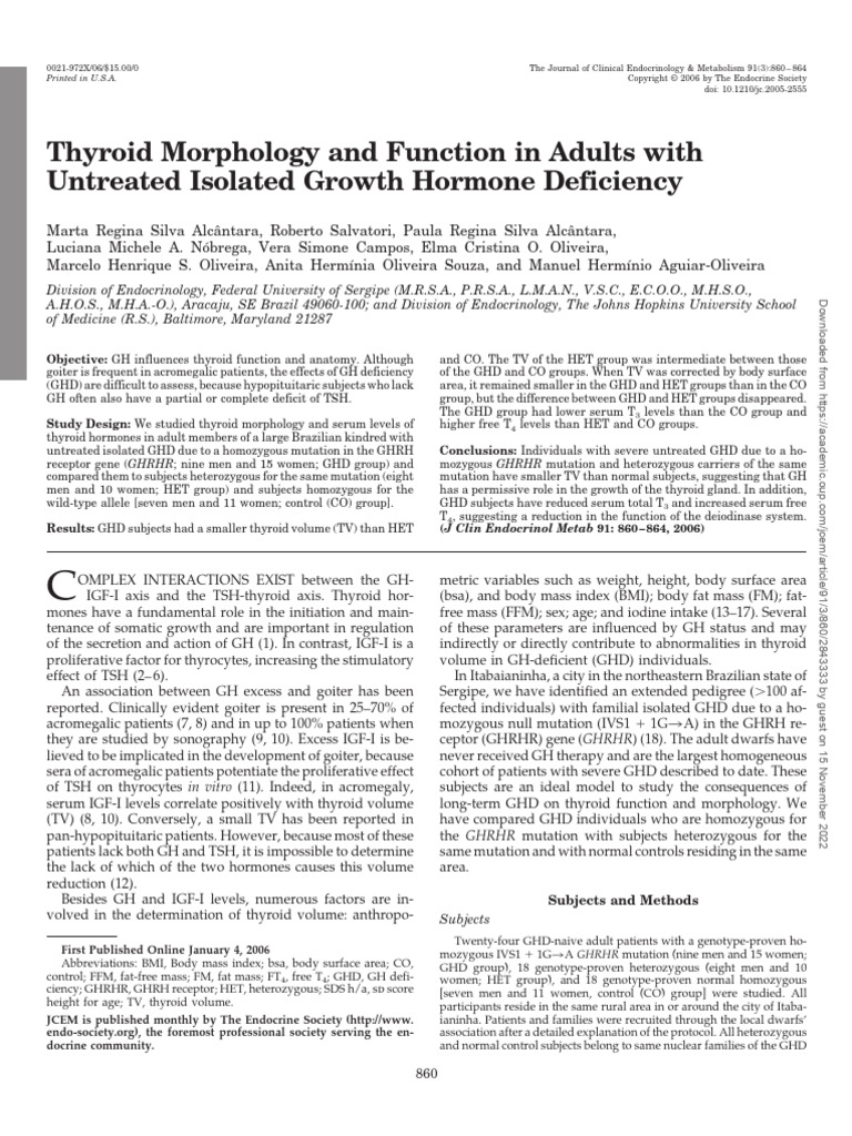 Thyroid Function in Growth Hormone Deficiency | PDF | Insulin Like ...