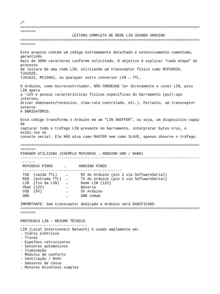 Sniffer de Rede LIN com Arduino | PDF | Arduino | Arquitetura de ...