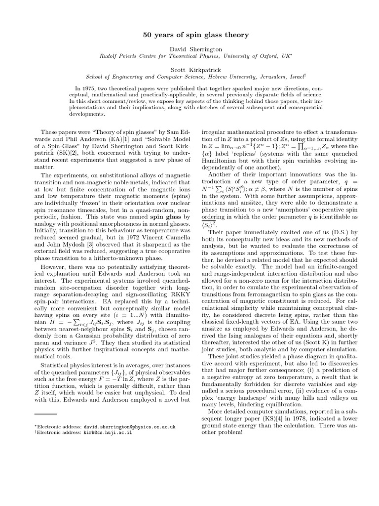 50 Years of Spin Glasses | PDF | Materials Science | Physics