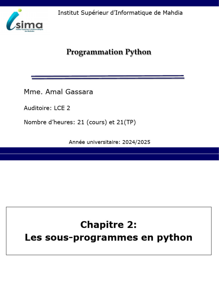 Sous-programmes en Python : Fonctions et Procédures | PDF | Python ...