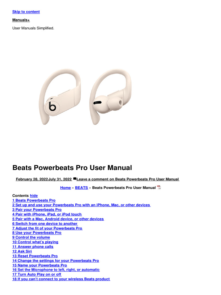 Beats Powerbeats Pro User Manual Guide | PDF | I Phone | Ios