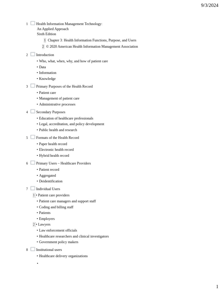 HC Data PP Outline Chapter 3 | PDF | Electronic Health Record | Health Care