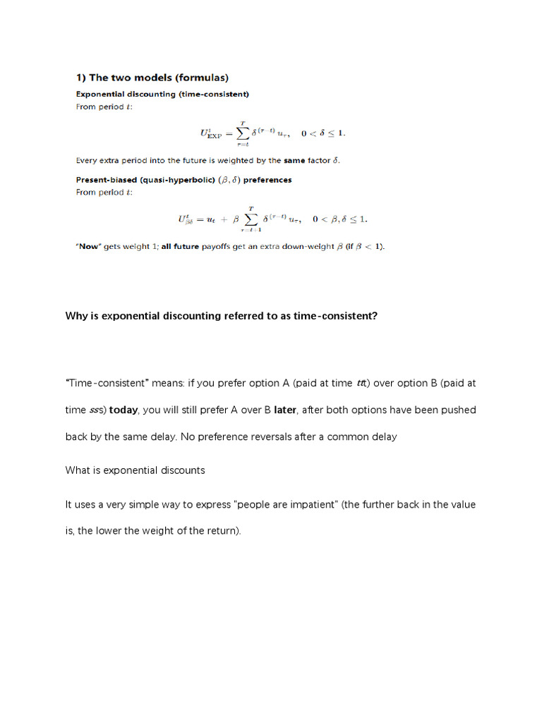 Exponential Discounting and Time-Consistency | PDF