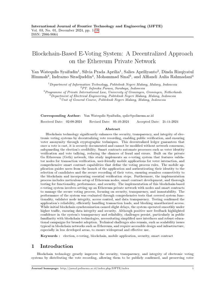 Blockchain Based E Voting System a Decentralized Approach on the ...