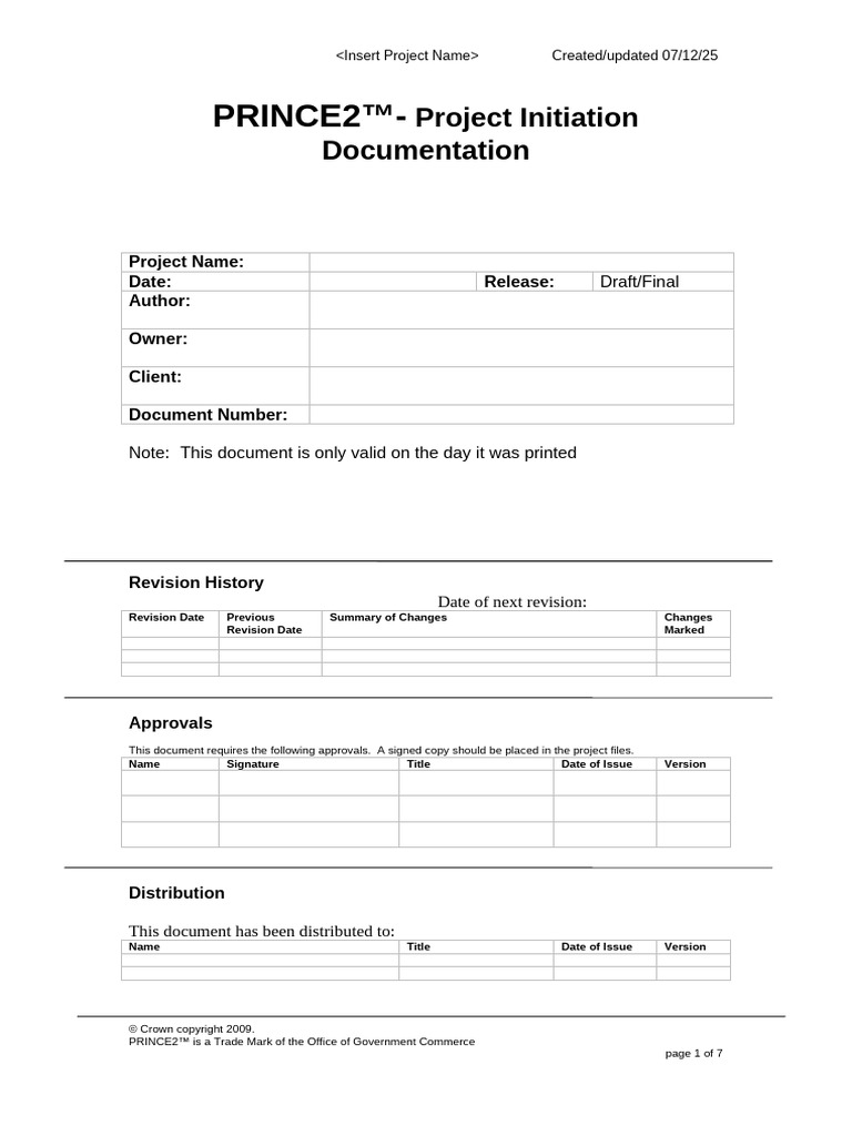 PRINCE2 Project Initiation Guide | PDF | Project Management | Risk