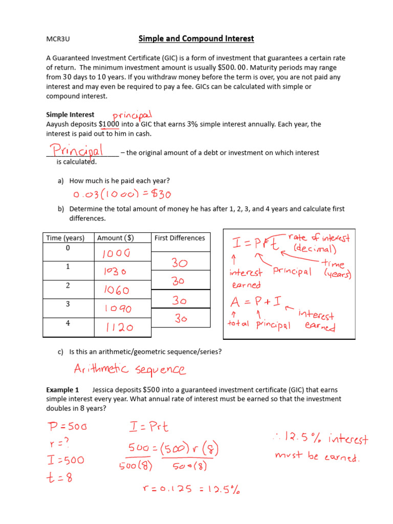 7 - Simple and Compound Interest Filled In | PDF | Interest | Compound ...