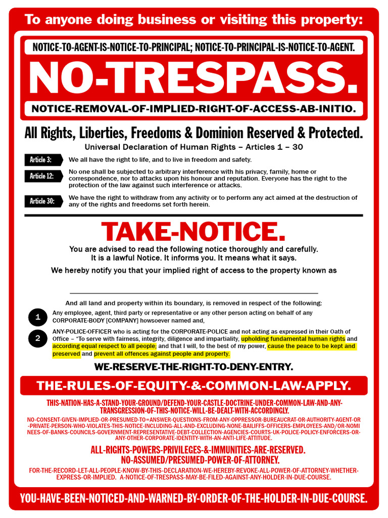 Property Trespass Notice and Rights | PDF | Common Law | Universalism