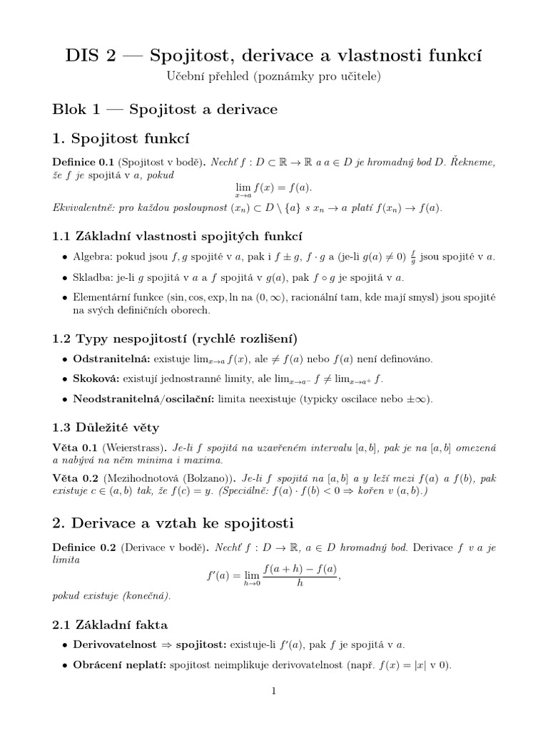 DIS2 - 4 - Spojitost a Vlastnosti Fcí | PDF