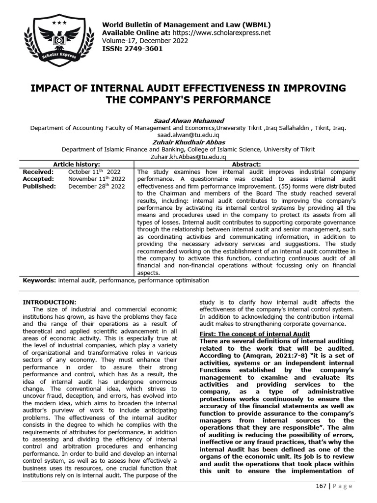 Internal Audit's Role in Company Performance | PDF | Internal Audit | Audit