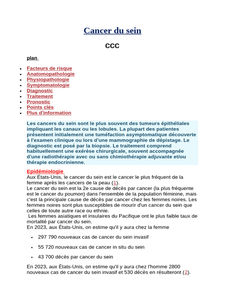 Comprendre le cancer du sein : risques et traitements | PDF | Cancer du ...