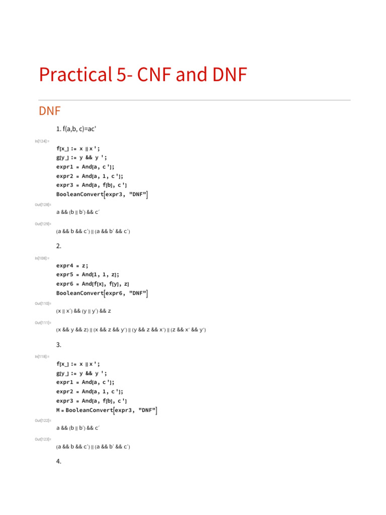 Boolean Algebra: DNF and CNF Examples | PDF | Boolean Algebra ...