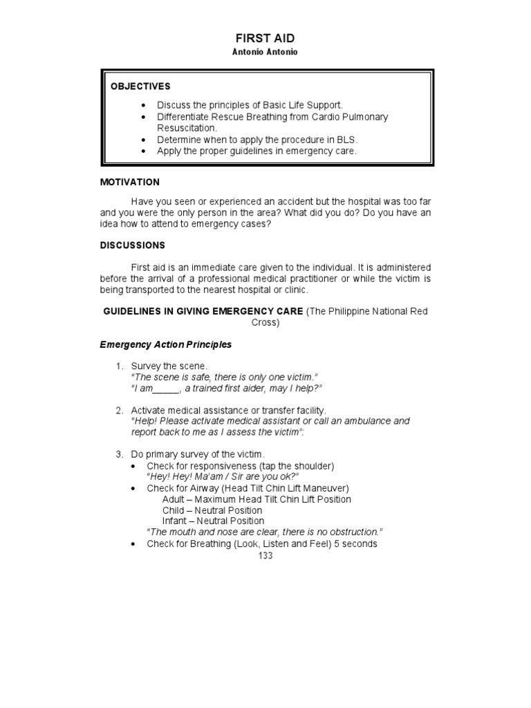 Lesson 11 First Aid | PDF | Self-Improvement | Wellness