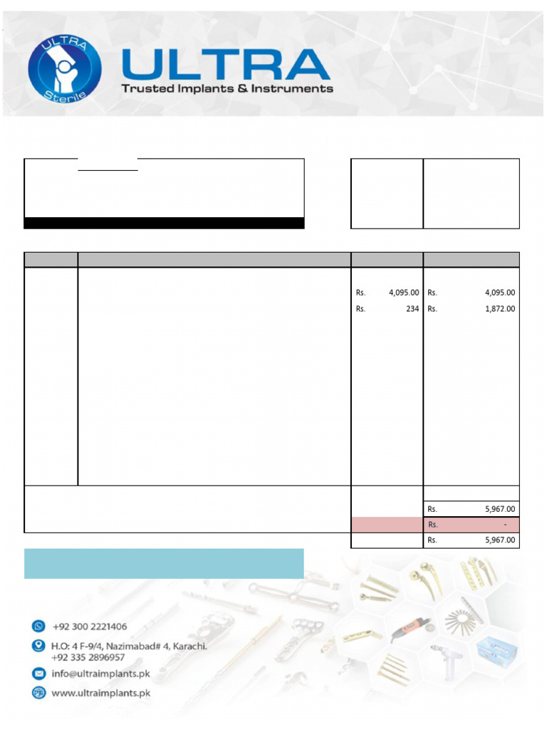 Invoice for Ultra Trusted Implants | PDF