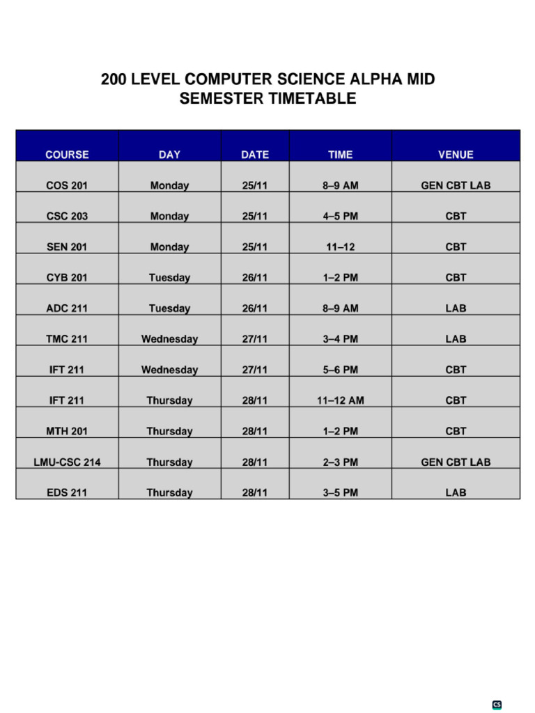 Alpha Timetable | PDF