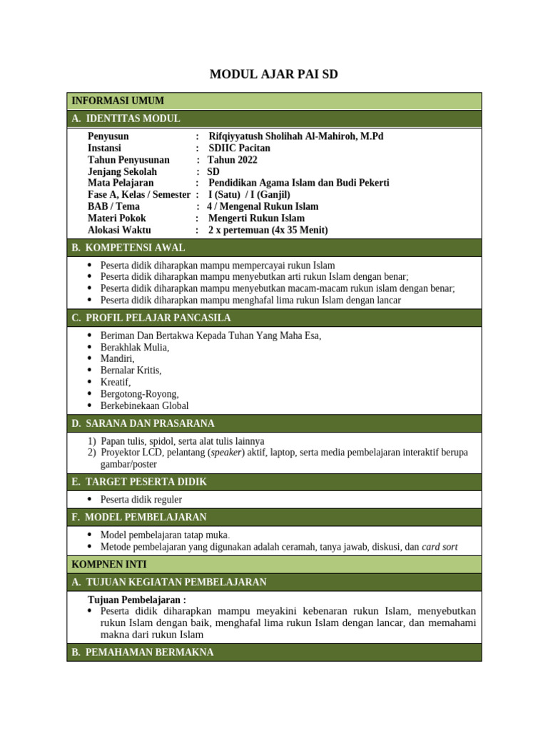Modul Ajar Rukun Islam untuk SD | PDF
