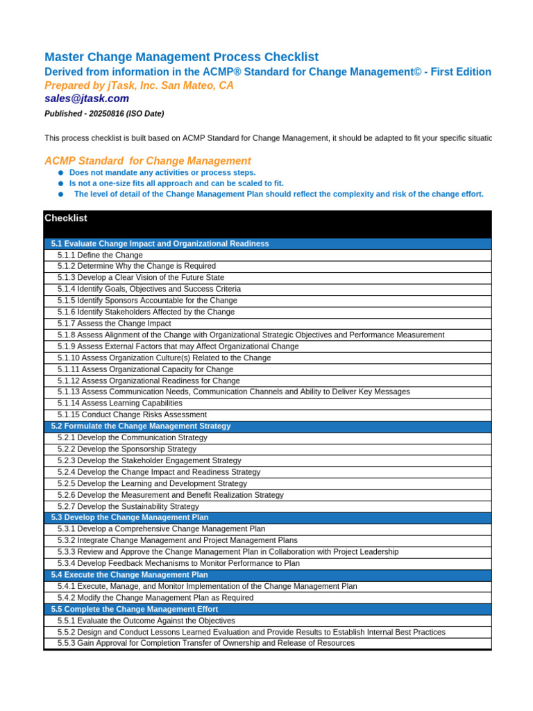 Change Management Process Checklist | PDF