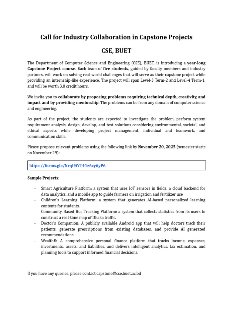 Industry Collaboration for Capstone Projects | PDF