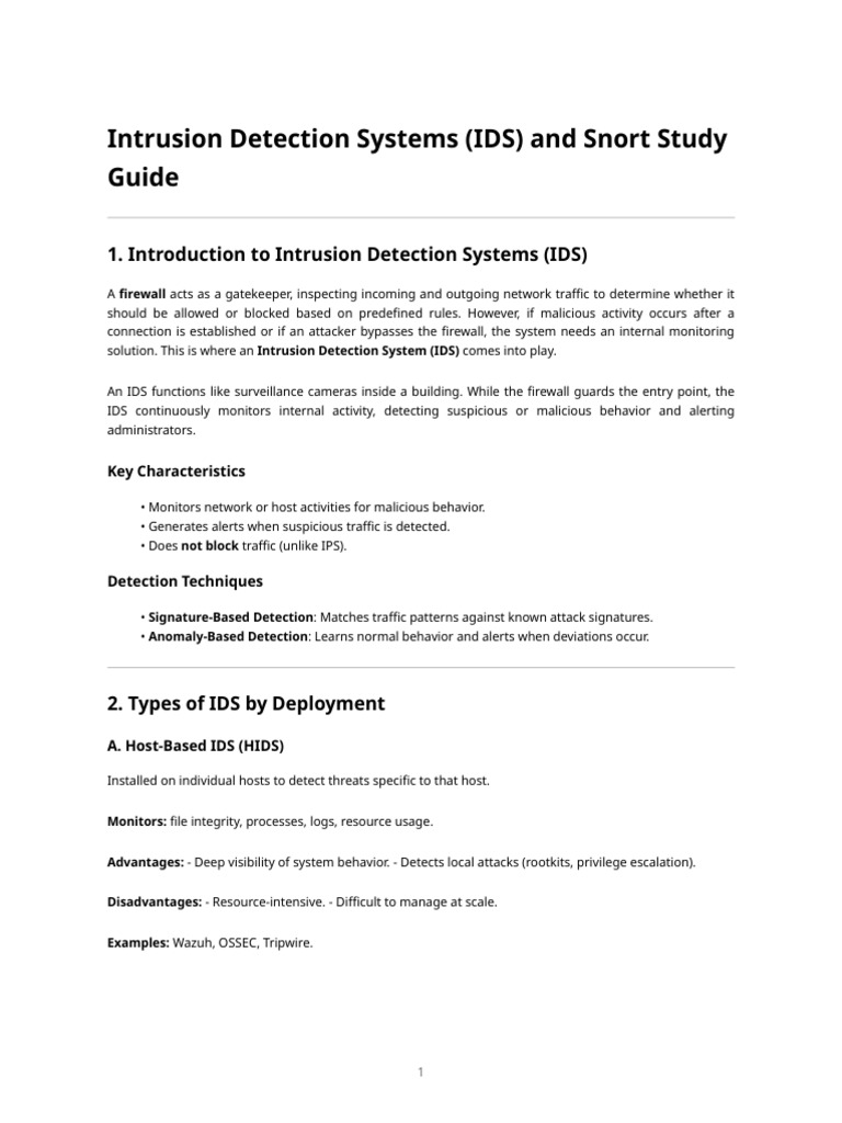 IDS and Snort Overview Guide | PDF | Computer Security | Security