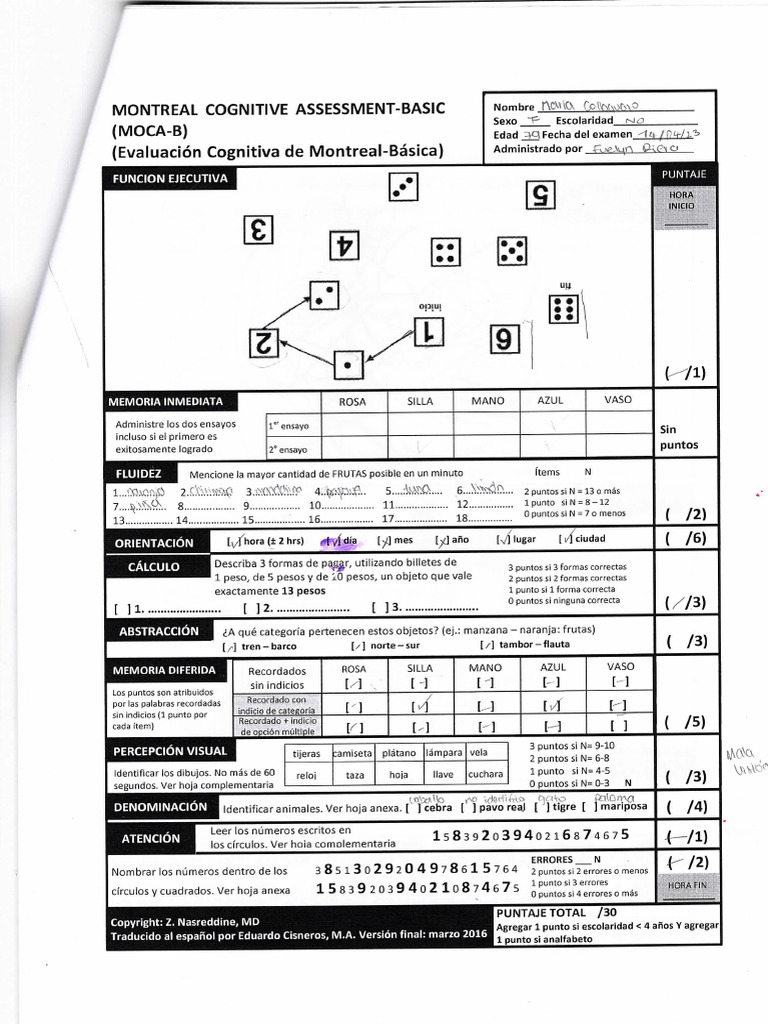 Montreal Cognitive Assessment (MoCA-B) | PDF