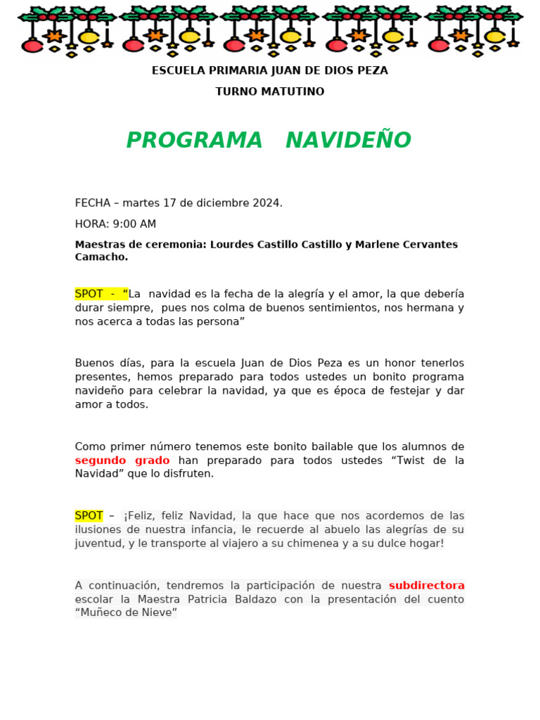 Programa Navideño 2024 en Escuela Peza | PDF | Navidad | Amor