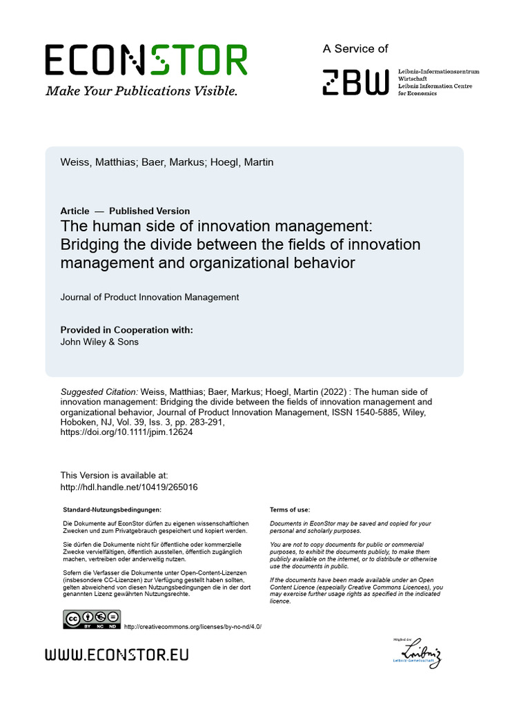 Human Aspects of Innovation Management | PDF | Innovation | Creativity
