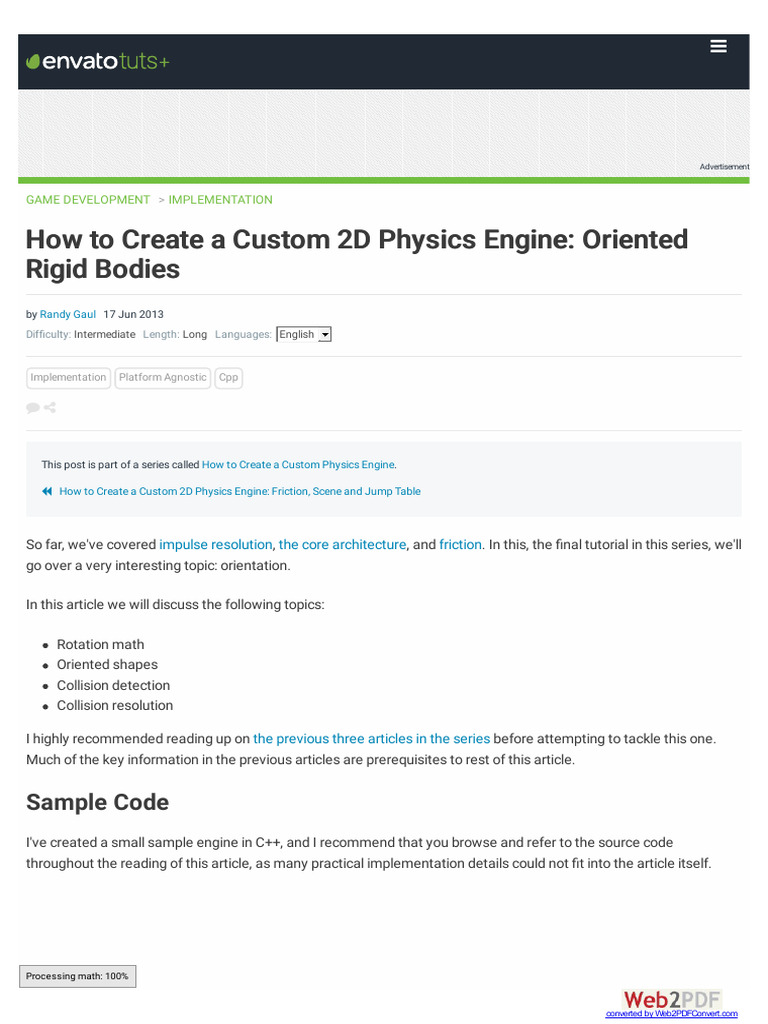 Custom 2D Physics Engine Orientation | PDF | Torque | Velocity