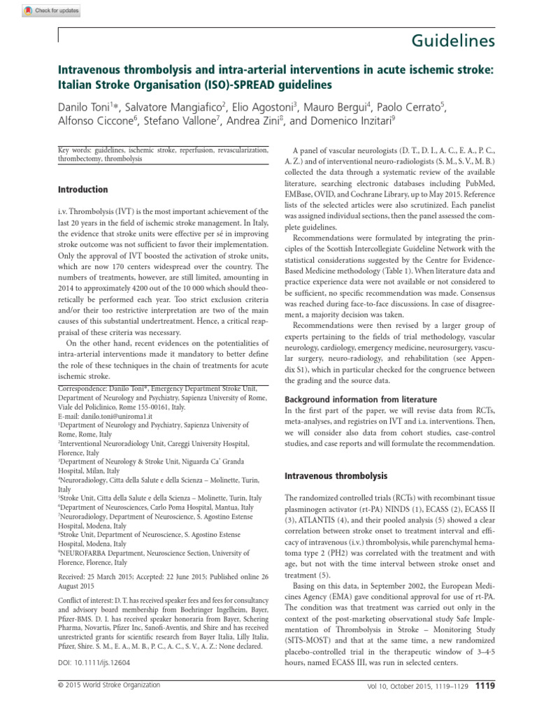 Italian Guidelines for Stroke Thrombolysis | PDF