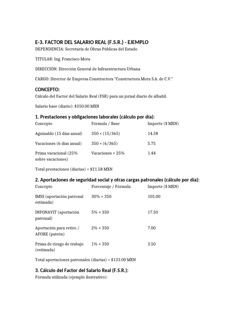 Cálculo del Factor de Salario Real FSR | PDF | Salario | Economias