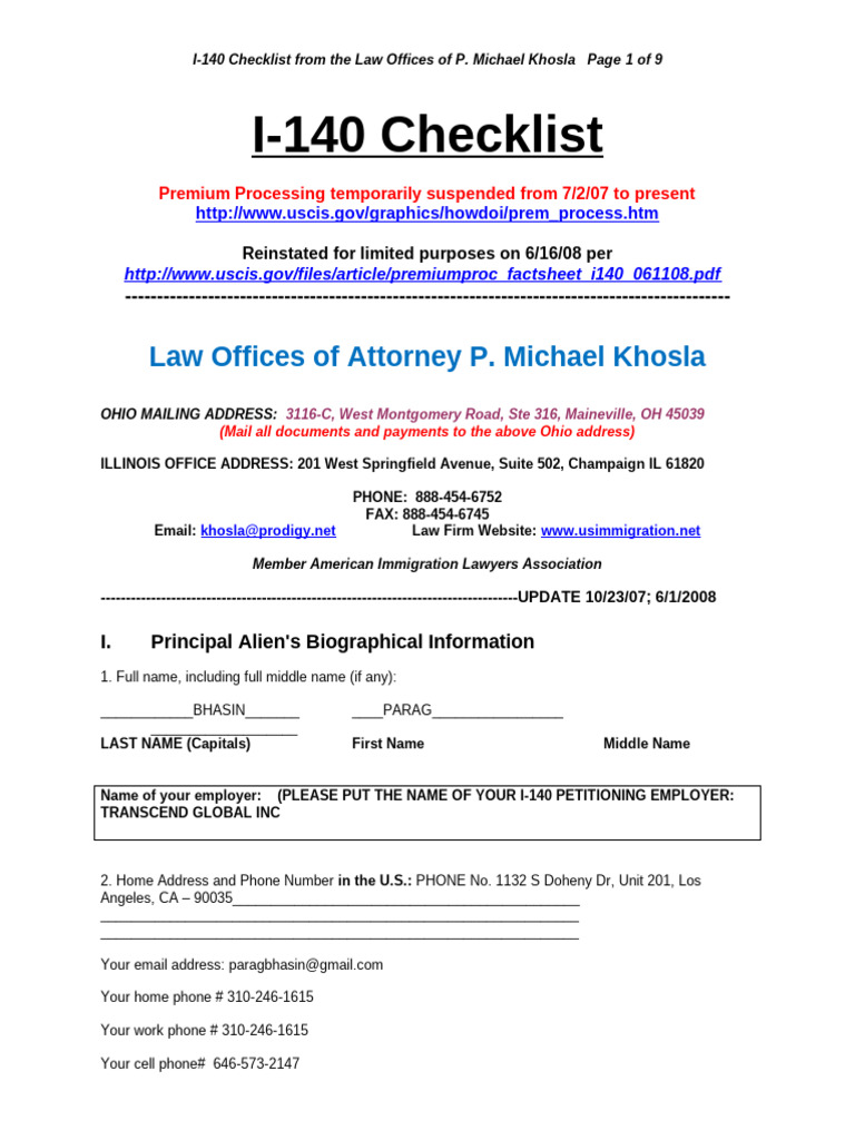 I-140 Immigration Petition Checklist | PDF | Travel Visa | Employment