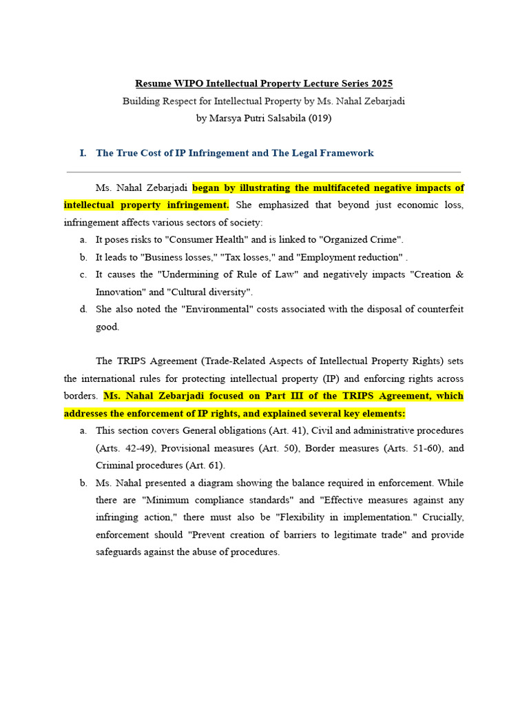 WIPO IP Lecture Series 2025 Summary | PDF | Intellectual Property ...