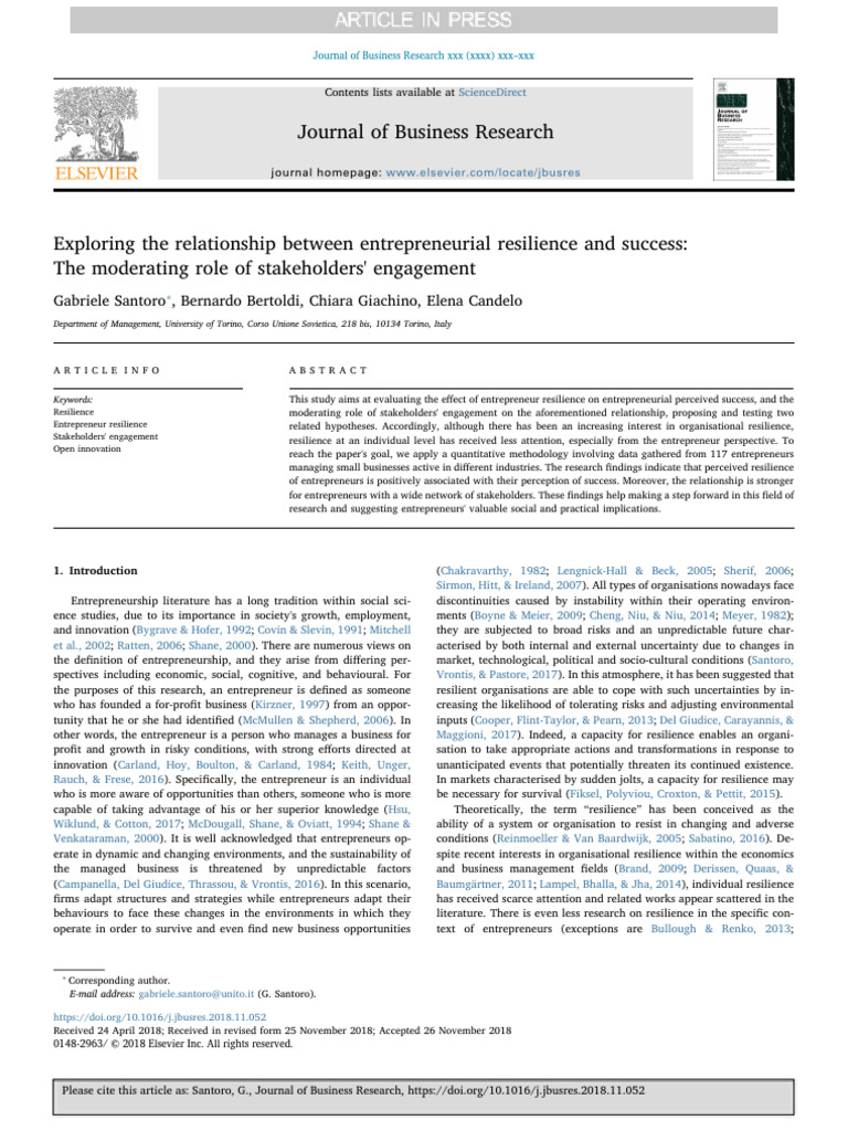 Entrepreneurial Resilience and Success | PDF | Psychological Resilience ...