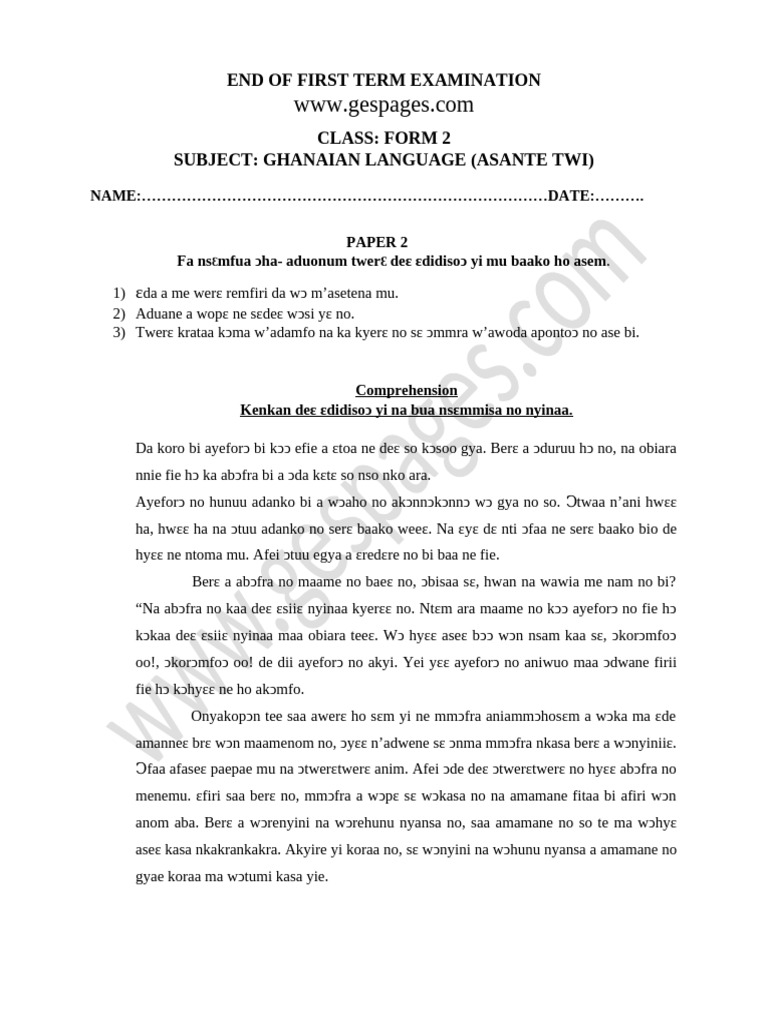 Examen de Lengua Ghanaiana en Asante Twi | PDF