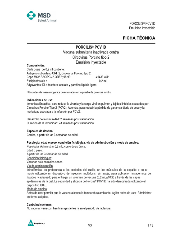 Porcilis PCV ID | PDF | Vacunación | Inyección (medicina)