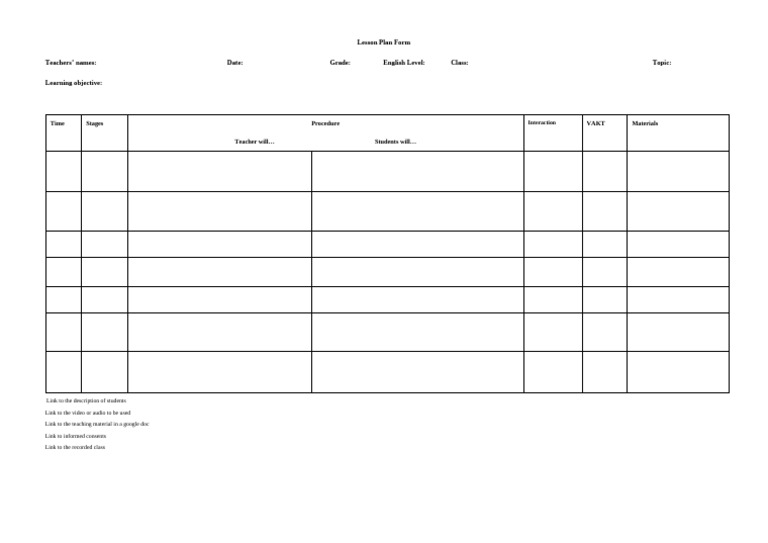 Lesson Plan Form | PDF