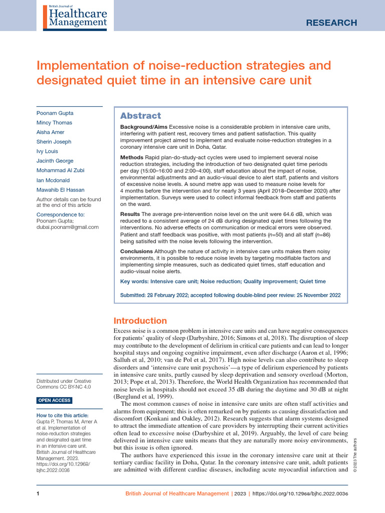 Noise Reduction in ICU: Strategies & Impact | PDF | Intensive Care Unit ...