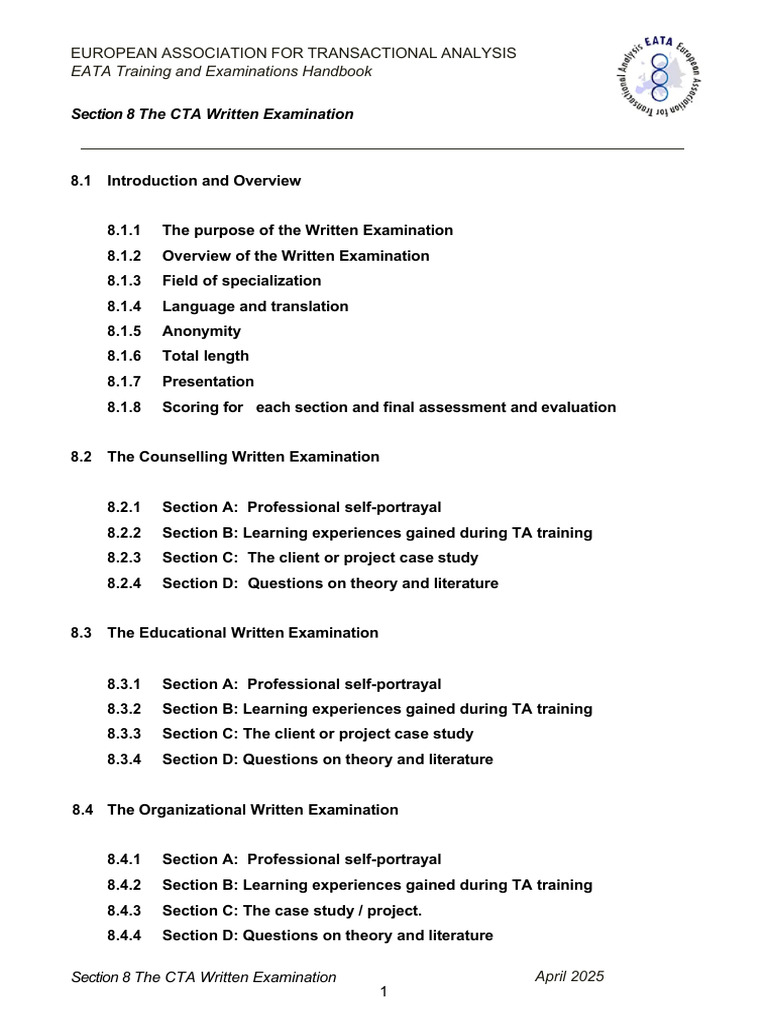 CTA Written Examination Guidelines 2025 | PDF | Evaluation | Psychotherapy
