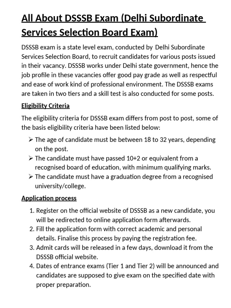 All About DSSSB Exam | PDF | Question
