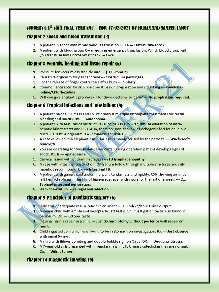 Surgery-i 1st Shift Final Year Smc – Jsmu 17-02-2021 by Muhammad Sameer ...