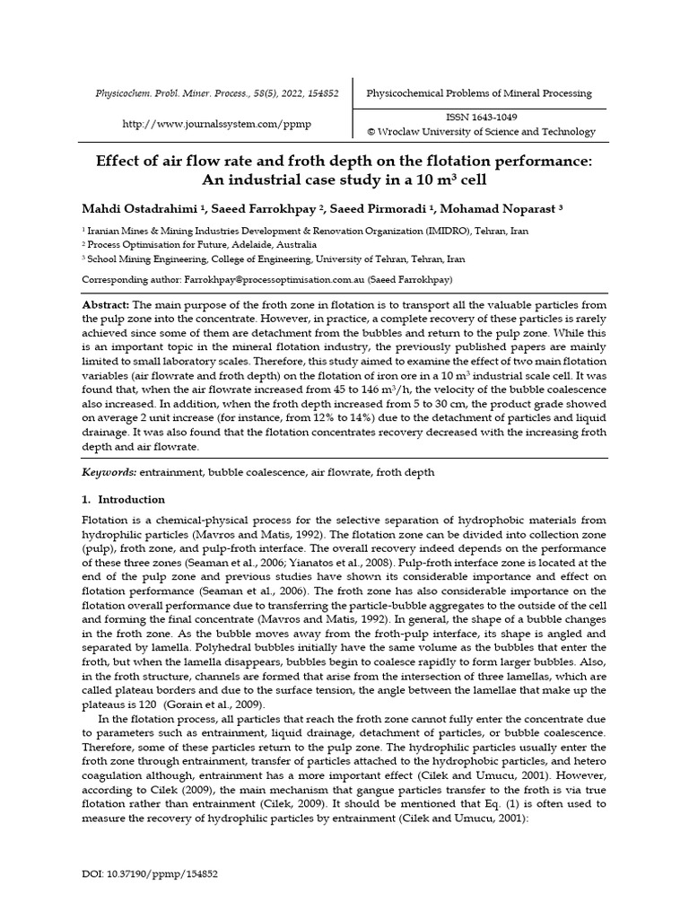 Effect of Air Flow Rate and Froth Depth On The Flo | PDF | Foam ...