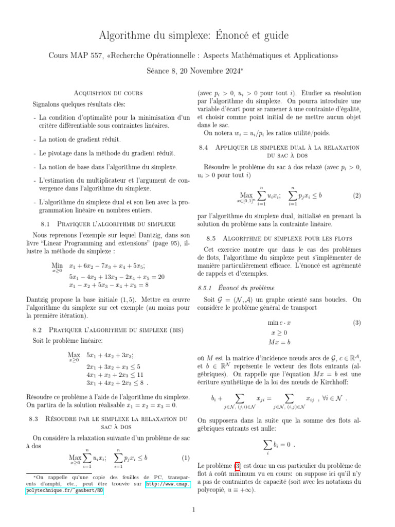 Guide sur l'algorithme du simplexe | PDF | Optimisation linéaire ...