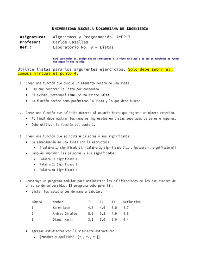 Ejercicios de Listas en Python | PDF
