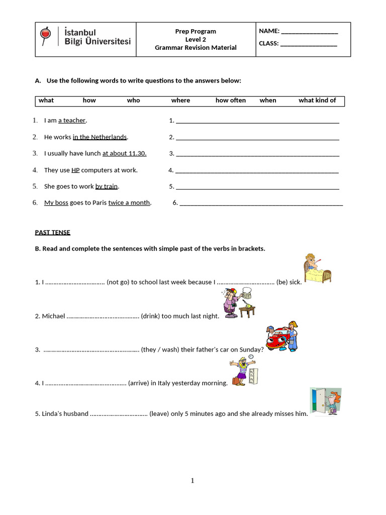 Level 2 Grammar Revision Exercises | PDF | Meal | Linguistics