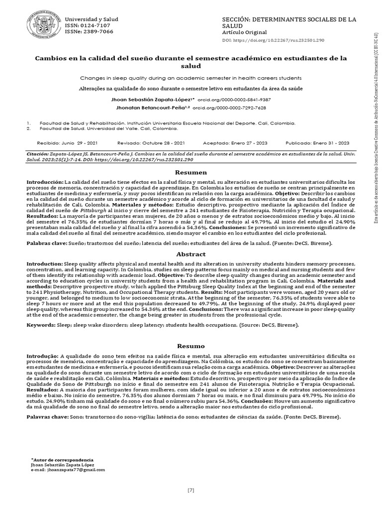 Calidad del sueño en estudiantes de salud | PDF