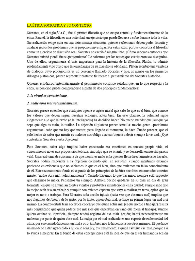 La Ética Socrática y Su Contexto | PDF