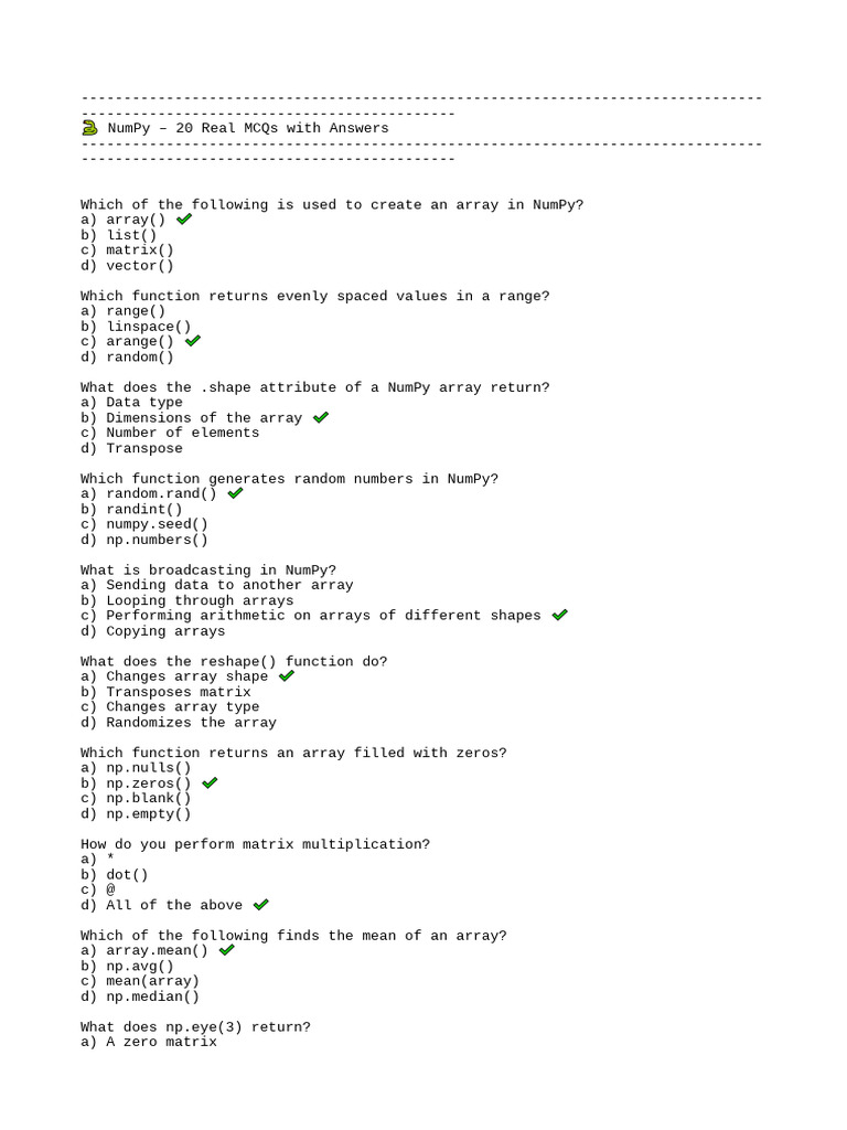 NumPy, Pandas, Matplotlib MCQs Guide | PDF | Mathematical Optimization ...
