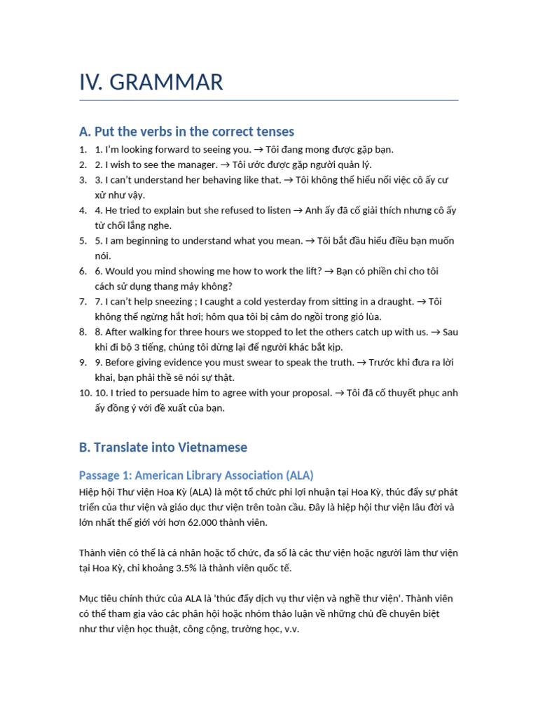 IV. Grammar - Bài Làm | PDF