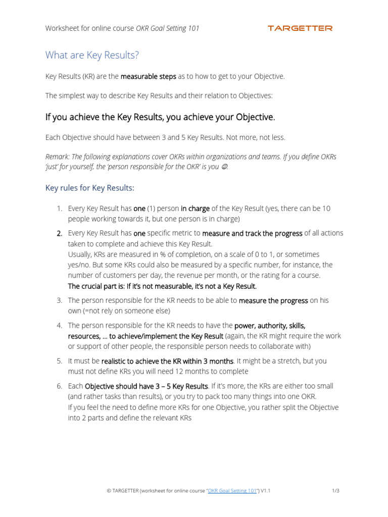 OKR Goal Setting Worksheet Guide | PDF | Goal Setting | Educational ...