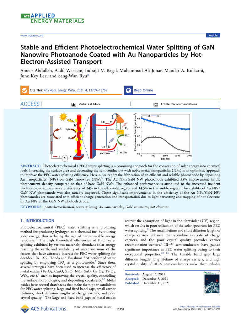 4. Abdullah Et Al 2021 Stable and Efficient Photoelectrochemical Water ...
